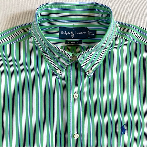 RALPH LAUREN Classic Fit 100% Cotton Stripe Men’s Shirt, Size XL - Picture 6 of 14